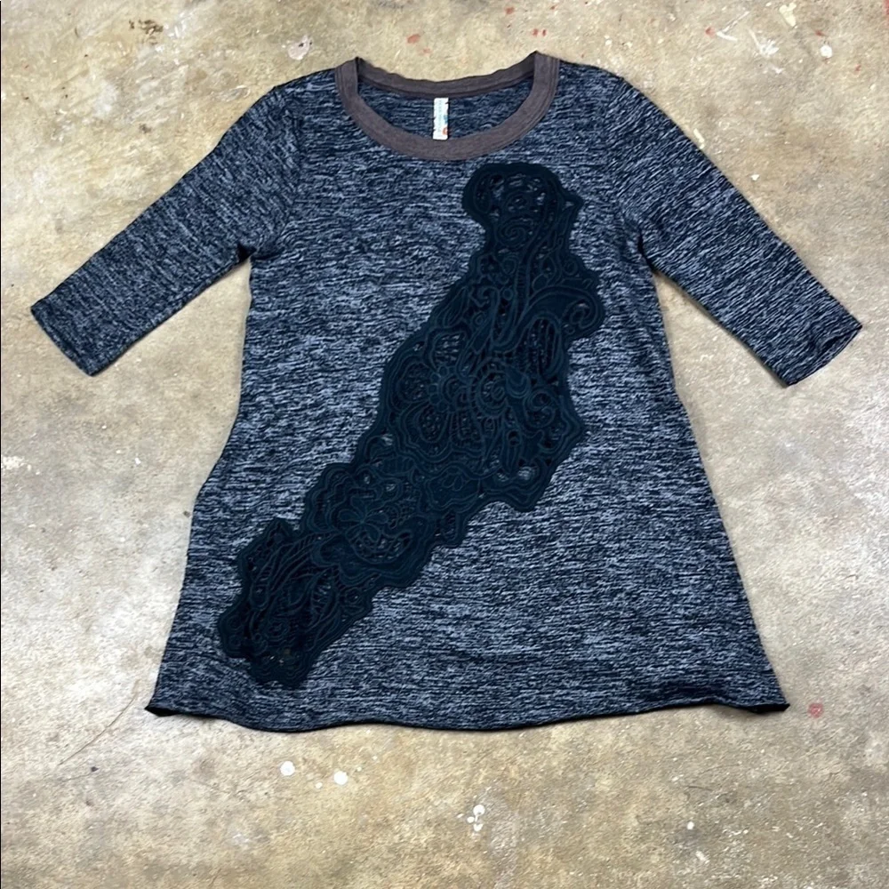 Free People Gray and Black Patterned Tunic Top Size: small